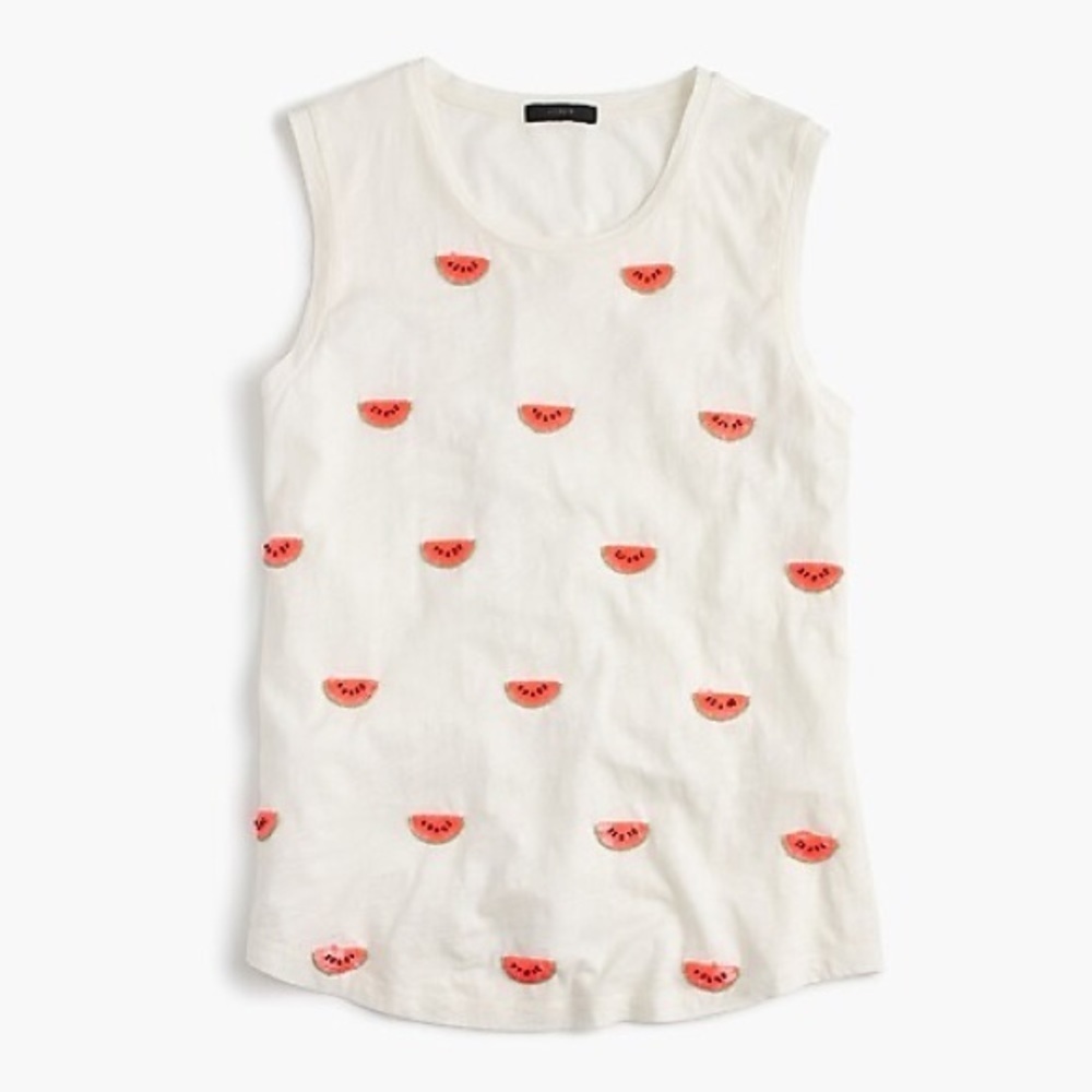 J.Crew White Sequin Beaded Watermelon Sleeveless Muscle Tank Top